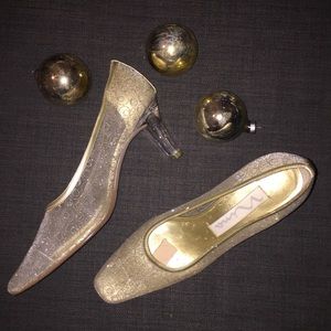 Vintage Nina Gold Glitter Lucite Clear Evening-7
